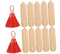 Gatuida 10 Sets DIY Engraved Wooden Bookmarks with Red Tassels Blank Doodle Hanging Tags for Page Markers Scrapbooking Decorations Thin Lightweight Craft Supplies for Readers and Writers