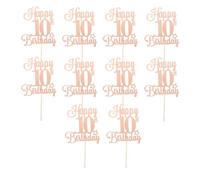 Gatuida 10pcs Glitter Ten Cupcake Picks for Birthday Party Decorations Pink Toppers for Cheers to Years Cake Topper Numbers for Milestone Celebrations