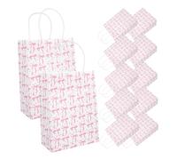 Gatuida 12pcs Pink Bow Goodie Bags with Handles Elegant Paper Present Bags for Birthday Parties Showers Bridal Celebrations Valentine's Day Thanksgiving Events
