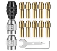 Gatuida 15 Pcs Drill Chuck Collet Set, 2 Replacement 4485 Brass Collet Metal Nut, 1 4486 Brass Collet, 10 Electric Drill Bit Collet 0.5-3.2mm, 2 Wrenches for Rotary Tool Electric Grinder