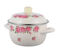 Gatuida 18cm Vintage Enamel Pot with Lid and Dual Handles, Small Yellow Saucepan for Soup and Stew Cooking, Stovetop Compatible Enamelware for Home Kitchen