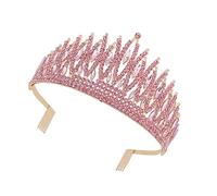 Gatuida 1Pc Pink Rhinestone Crown Hairband Shiny Decorative Headpiece for Brides Womens Hair Accessories for Weddings Parties and Special Occasions