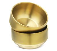 Gatuida 2 Pcs Double Layer Insulated Stainless Steel Bowls Elegant Serving Dishes for Cereal Rice Noodles Snacks and Fruits for Parties and Weddings Golden Finish