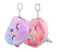 Gatuida 2 Pcs Plush Unicorn Coin Purses with Zipper Soft Cartoon Change Pouches for Bag Charm Keychain Cute Wallets Pink and Purple