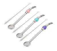 Gatuida 2 Pcs Stainless Steel Straw Package Cleaning Drinks Reusable Straw Flat Head Purple