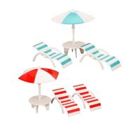 Gatuida 2 Sets Miniature Beach Chairs Umbrella Set Dollhouse Outdoor Accessories Realistic Decor for Creative Play Summer Scenes Compact