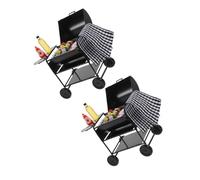 Gatuida 2 Sets Miniature Black Metal Bbq Grill Dollhouse Accessories Outdoor Model for Pretend Play Bbq Set with Realistic Details for Creative Micro Kitchen Furniture