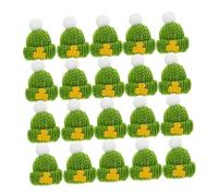 Gatuida 20Pcs Mini Knit Hats Woolen Yarn DIY Accessories for Saint Patrick Day Party Decorations Soft Miniature Knitted Hats with Green White Pom and Gold Leaf for Dolls and Crafts