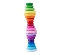 Gatuida 20Pcs Wooden Emulated Stone Blocks Educational Stacking for Rainbow Gradient Pebbles for Fine Motor Skills Hand Eye Coordination and Creative Learning Games