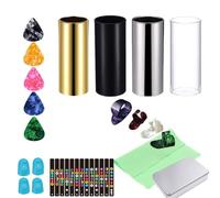 Gatuida 21pcs Thumb Finger Picks for Guitar Stainless Steel Glass Silicone Cloth Set with Storage Box Accentuate Middle Harmonics Warm Silky Bluesy Slide Sounds for Bass and Acoustic