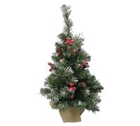 Gatuida 24 Inch Mini Christmas Tree with Red Berries and Pine Cones, 60Cm Artificial Xmas Tree Decor for Home and Festival Scene, Burlap Base Small Desktop Christmas Ornament