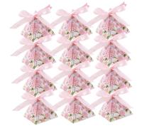 Gatuida 25 Sets Pyramid Candy Boxes for Wedding Party Lightweight Paper Sweet Treat Packaging with Ribbon and Card Colorful Gift Case for Valentine Day and Festive Celebrations