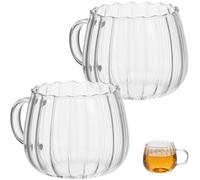 Gatuida 2pcs 450ml Glass Coffee Mugs, Clear Coffee Cup with Handle, Pumpkin Shape Milk Cup, Halloween Mug for Tea, Milk, Juice, Ice Cream, Home Kitchen