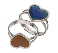 Gatuida 2Pcs Adjustable Heart Shape Temperature Ring Mood Color Changing Open Band for Women Teens Stylish Bohemian Emotion Jewelry