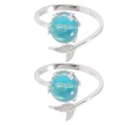 Gatuida 2Pcs Adjustable Mermaid Tail Open Band Rings for Women Zinc Alloy Crystal Fish Tail Rings Ocean Beach Jewelry Stackable Finger Accessories