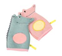 Gatuida 2Pcs Cartoon Animal Bath Gloves Supple Viscose Rayon Exfoliating Bath Mitts for All Ages High Absorption and Gentle Skin Cleansing Portable Bathroom Accessories in Pink and Green