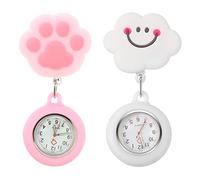 Gatuida 2pcs Cartoon Pocket Watch Stretchable Clip Design Silicone Material Lightweight for Doctors Cute Smiling Cloud Styles