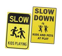 Gatuida 2pcs Caution Kids Playing Road Sign Slow down Traffic Warning Sign for Streets Sturdy Metal Construction