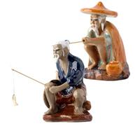 Gatuida 2Pcs Ceramic Fisherman Ornament Vintage Rockery Figurine for Aquarium and Bonsai Decor Sturdy and Lightweight Fish Tank Adornment Home Landscape Decoration