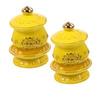 Gatuida 2pcs Ceramic Holy Water Offering Cups Lotus Design Buddhist Worship Bowls for Rituals and Ceremonies Sturdy Material Smooth Edges Decorative Accessories