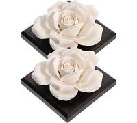 Gatuida 2pcs Ceramic Rose Shaped Essential Oil Perfume Diffuser with Wood Base Unique Fragrance Diffuser for Car Decoration Freshening The Air, Gift for Women and Moms