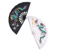 Gatuida 2pcs Chinese Kung Fu Hand Fans with Dragon Motif Folding Tai Chi Fans for Martial Arts Dance Practice Performance Spring Festival Wedding Sound-generating Lightweight