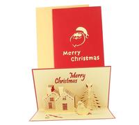 Gatuida 2pcs Christmas Greeting Cards with Unique Holiday Designs Red Castle and Reindeer Theme Thick Paper Blessing Cards for Festive Wishes and Seasonal Gift Giving