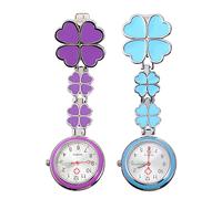 Gatuida 2pcs Clip Type Chest Watch Quartz Nurse Pocket Watch | Alloy Case, Ordinary Glass Mirror, Button Batteries Included, Four Leaf Decor for Students