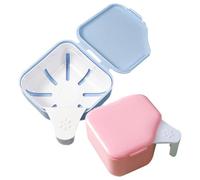 Gatuida 2pcs Denture Cleaning Case with Strainer Basket Portable Plastic Brace Storage Box for Sports Mouthguards and Fake Teeth Suitable for School and Traveling