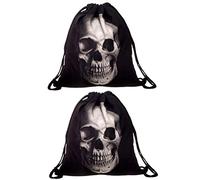 Gatuida 2pcs Drawstring Bag 3d Skull Printing Stylish Oxford Cloth Super Spacious Extra Durability Unisex Satchel Sports Weekend Use