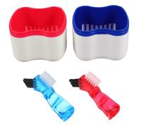 Gatuida 2Pcs Elegant European Style Teeth Soaking Container Durable Oral Care Storage Box with Strainer Basket for Dentures Easy Maintenance Retainer Holder for Home Travel