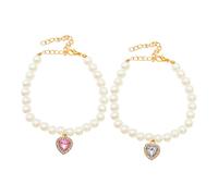 Gatuida 2Pcs Elegant Heart Charm Pet Collar Necklace for Cats and Dogs Lightweight Beaded Dog Collar Jewelry with Imitation Pearls Comfortable and Stylish Birthday Pet Jewelry