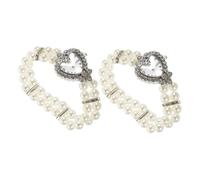 Gatuida 2pcs Elegant Heart-Shaped Women S Crystal Pearl Bracelet Watch Chic Square Dial Quartz Wristwatch with Bling Elastic Band for Party and Special Occasions