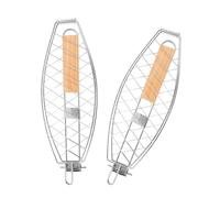 Gatuida 2pcs Foldable Stainless Steel Fish Grill Basket Thick Portable Bbq Wire Mesh Cage with Handle for Outdoor Grilling Multi-functional Fish Barbecue Rack for Home Camping Parties and