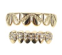Gatuida 2Pcs Golden Plated Fake Teeth Grill Halloween Costume Funny Bling Mouth Grills for Men Women Stylish Teeth Jewelry for Festivals Comfortable Fit