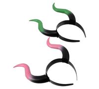 Gatuida 2pcs Halloween Horned Headbands with Cow Ears, Green and Pink Bull Horn Hair Hoops for Halloween Party, Carnival Costume, Gothic Demon and Devil Horns Accessory
