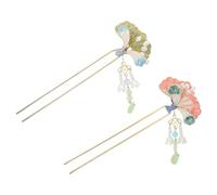 Gatuida 2pcs Handmade Vintage Hanfu Hair Sticks U Shaped Metal Hairpins with Enamel Flower and Tassel Pendant Non Slip Chinese Chignon Accessories for Women Fade Resistant Cultural Gift