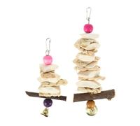 Gatuida 2pcs Hanging Cuttlebone Bird Chewing for Parrots and Budgies, Natural Calcium Beak Care, 15cm and 20cm with Random Color Beads, Bird Cage Supplies for Molar String and Biting Play