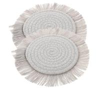 Gatuida 2Pcs Heat Resistant Woven Placemats with Tassel Soft Cotton Insulation Table Mats for Dining Cafe Restaurant Grey Coasters Protecting and Decorating Tables