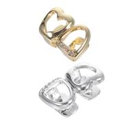 Gatuida 2pcs Hip Hop Tooth Grills for Men Women Rhinestone Sparkly Gold Silver Tooth Cap Jewelry Bling Accessories for Halloween Party Cosplay Costume