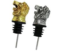 Gatuida 2pcs Lion Head Shaped Wine Pourers and Bottle Stoppers Creative Decorative Wine Bottle Caps for Home Party Lightweight Beverage Sealers in Gold and Silver