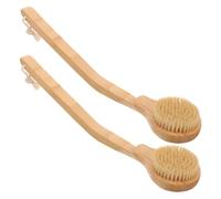 Gatuida 2Pcs Long Handle Shower Brush for Elderly and Disabled Gentle Soft Bristles Body Exfoliating and Massage Bath Scrubber for Wet Dry Use Durable Back Cleaner Khaki