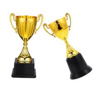 Gatuida 2pcs Mini Gold Award Trophies with Stable Black Bases Plastic Participation Cups for Corporate Events School Competitions Soccer Champion Medals and Compact Display Prizes