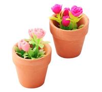 Gatuida 2Pcs Miniature Dollhouse Potted Rose Plants Set, Pink and Fuchsia Artificial Flower Models, Tiny Bonsai Décor for Dollhouse Accessories and Indoor Display