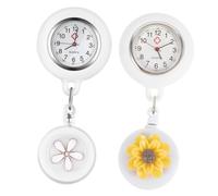 Gatuida 2pcs Nurses Pocket Watch Fob Retractable Clip-on Nurse Watch Set with Deep Yellow and White Floral Dial for Healthcare Professionals