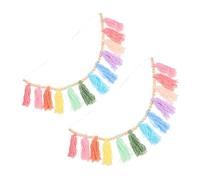 Gatuida 2pcs Pastel Rainbow Tassel Garland with Wood Beads Colorful Boho Nursery Decoration Soft Thick Materials for Shower Bedroom Living Wall Hanging Cozy and Playful Home Accent