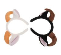 Gatuida 2pcs Plush Animal Ears Cosplay Accessory Soft Furry Goat and Sheep Ear Headband with RAM Horns Adjustable Black and White Cartoon Hair Hoop for Birthday Parties Festivals and