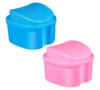 Gatuida 2Pcs Portable Denture Cup Set Convenient Retainer Case Light Blue Pink Durable Material for Overnight Storage Practical for Tooth Care