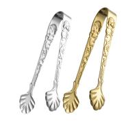 Gatuida 2Pcs Portable Stainless Steel Ice Cube Tongs with Embossed Rose Design Multi-Functional Sugar and Food Clips for Coffee Tea Party Bar Buffet Kitchen Use Gold Silver