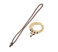 Gatuida 2pcs Prayer Bead Pendant Cross Pendant Necklace Hip-hop Style Wooden Versatile Beaded Necklace for Men Stylish Accessory for Daily Wear 15.33x0.98x0.31in